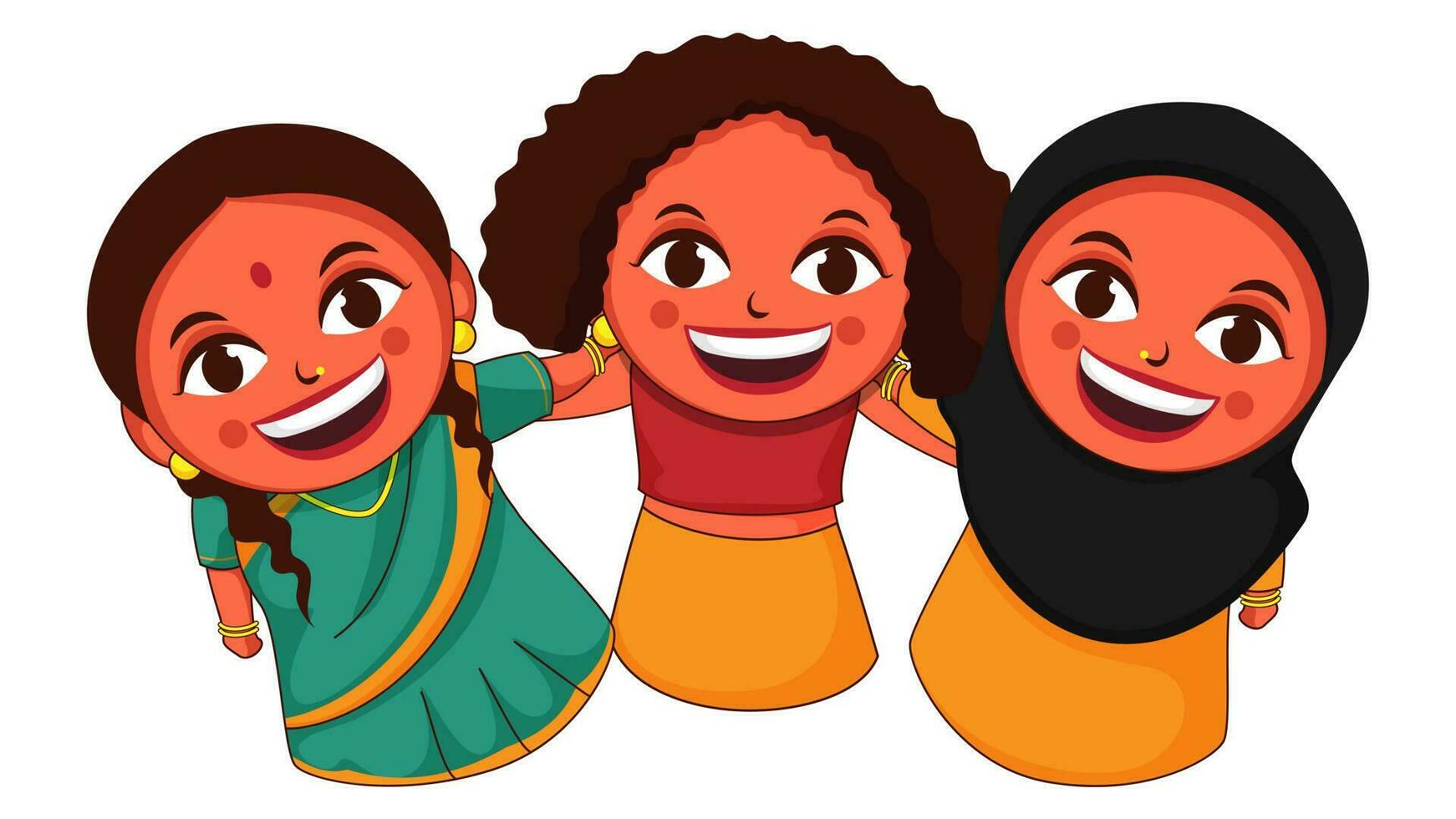 Different Religions Women Together In Their Traditional Attire On White Background. vector