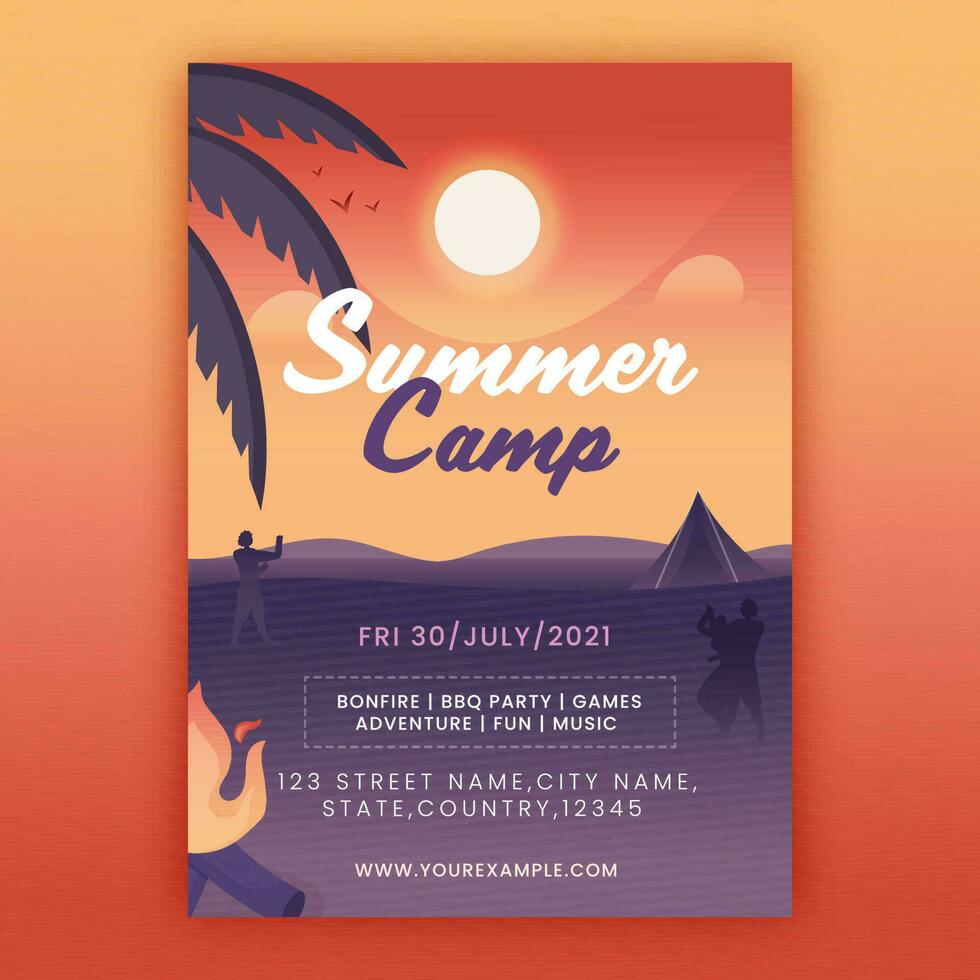 Summer Camp Flyer Or Template Design With Venue Details. vector