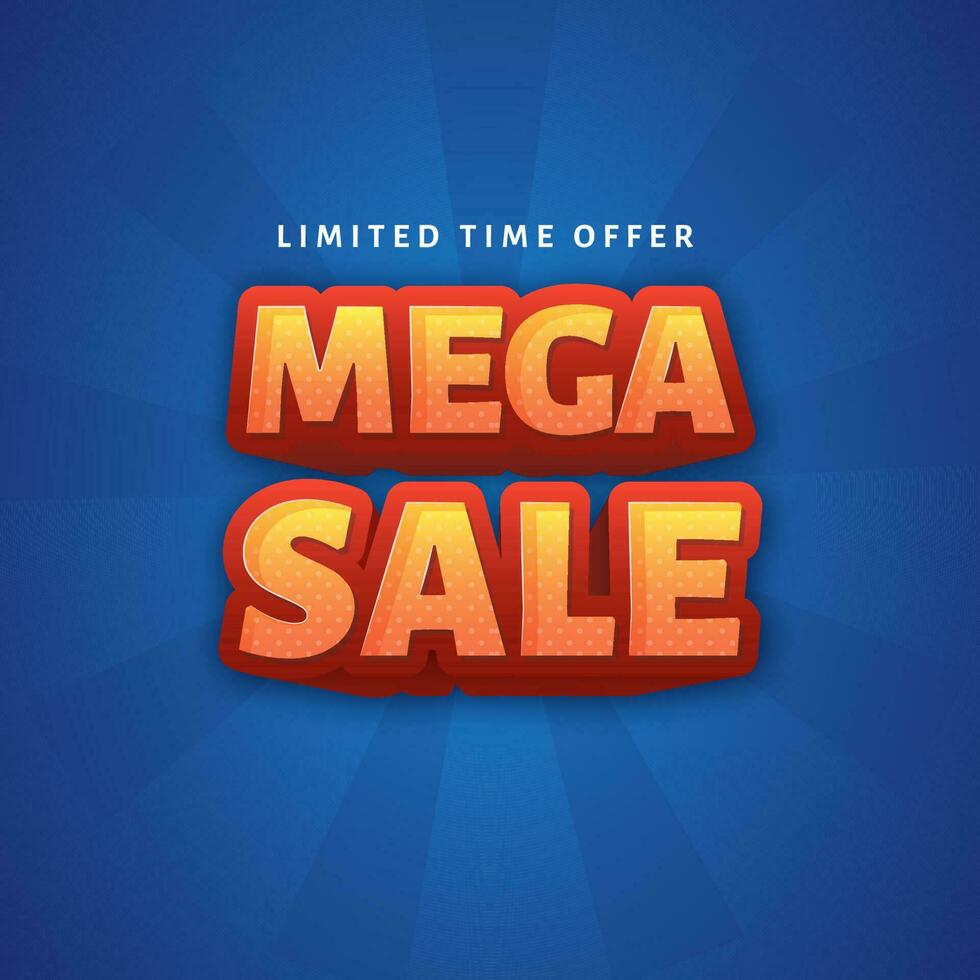 Sticker Style Mega Sale Font On Blue Background Can Be Used As Poster Design. vector