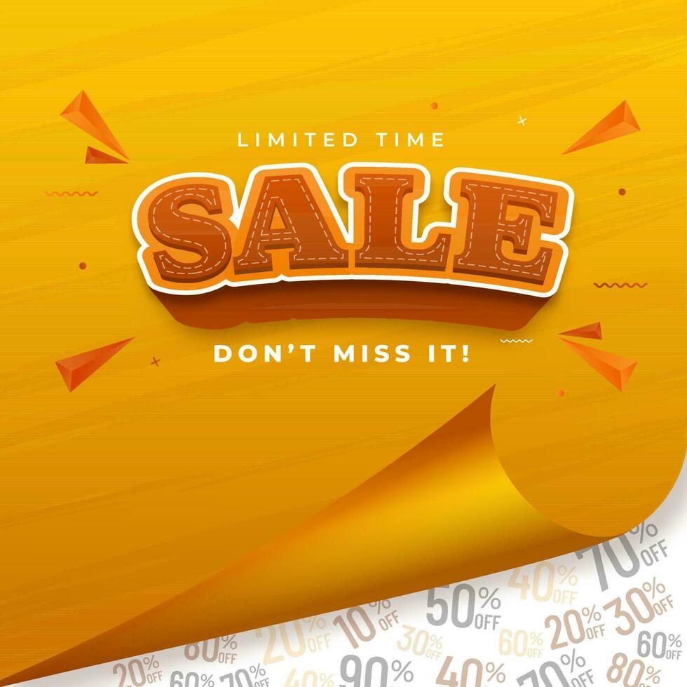 Sale Poster Or Template Design With Yellow Curl Paper On White Discount Offers Background. vector
