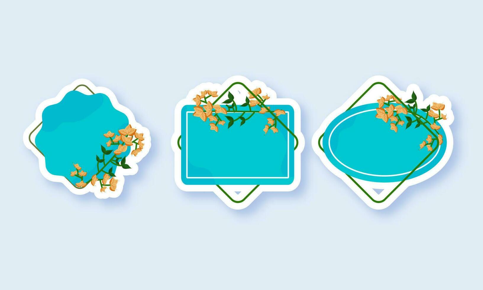 Sticker Style Empty Floral Frame In Three Shape. vector