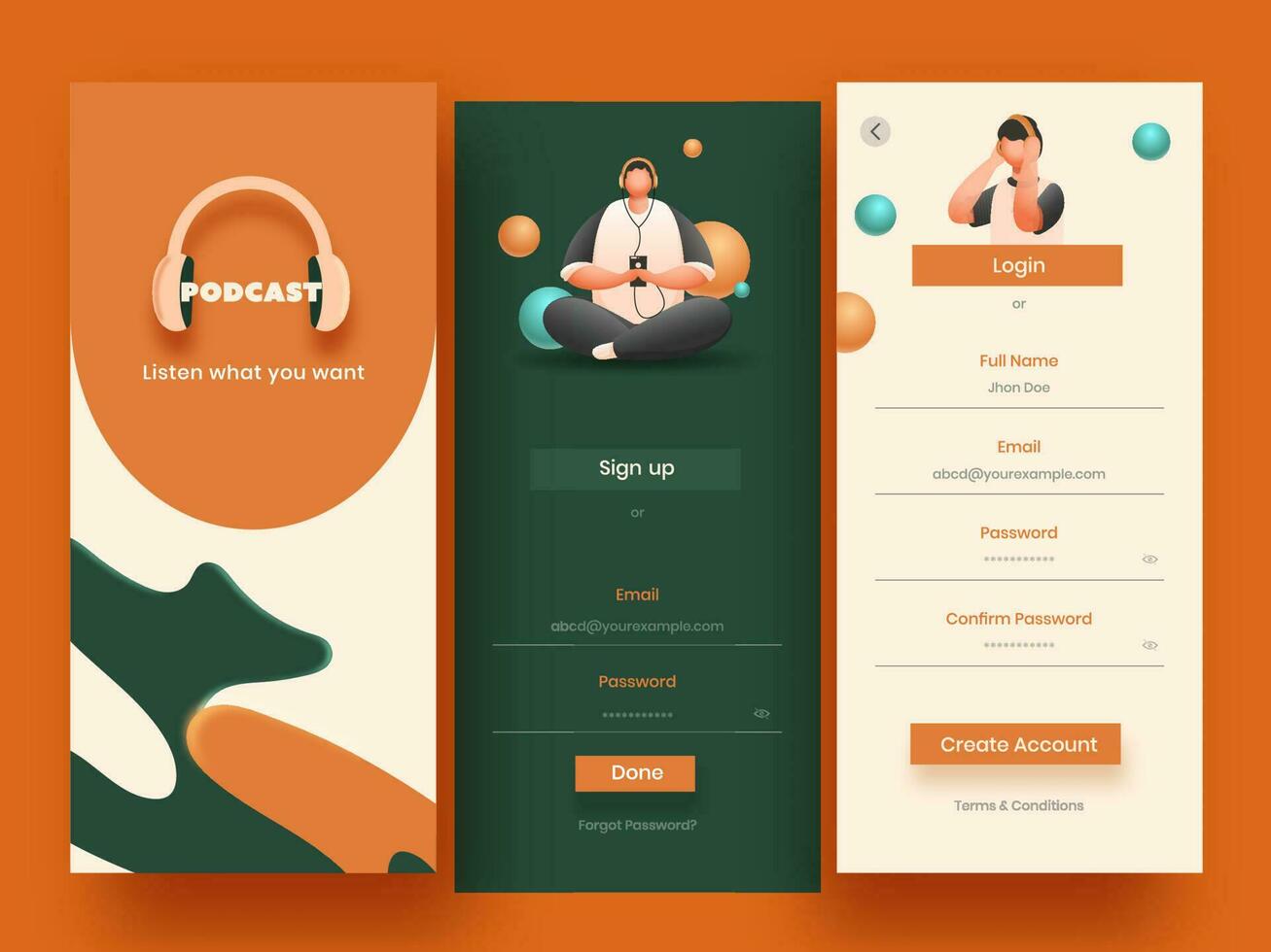 conjunto de ui, ux, gui pantallas música aplicación modelo incluso firmar en, crear cuenta y firmar arriba para sensible sitio web. vector