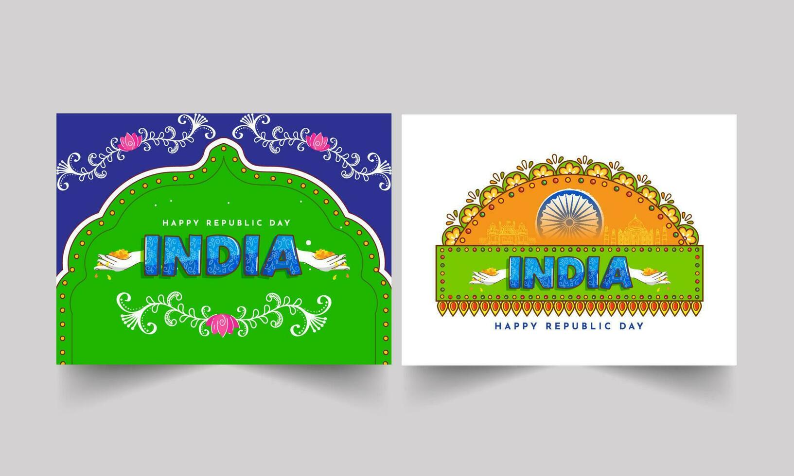 India Happy Republic Day Celebration Poster Design In Two Options. vector