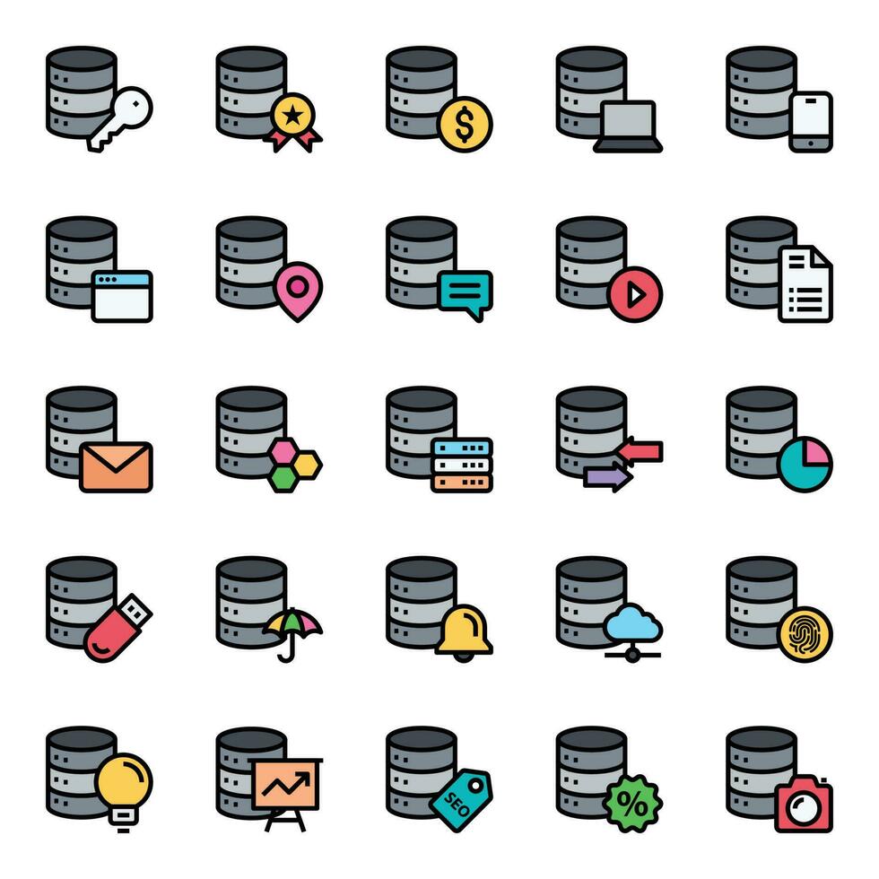 Filled outline icons for Database server. vector