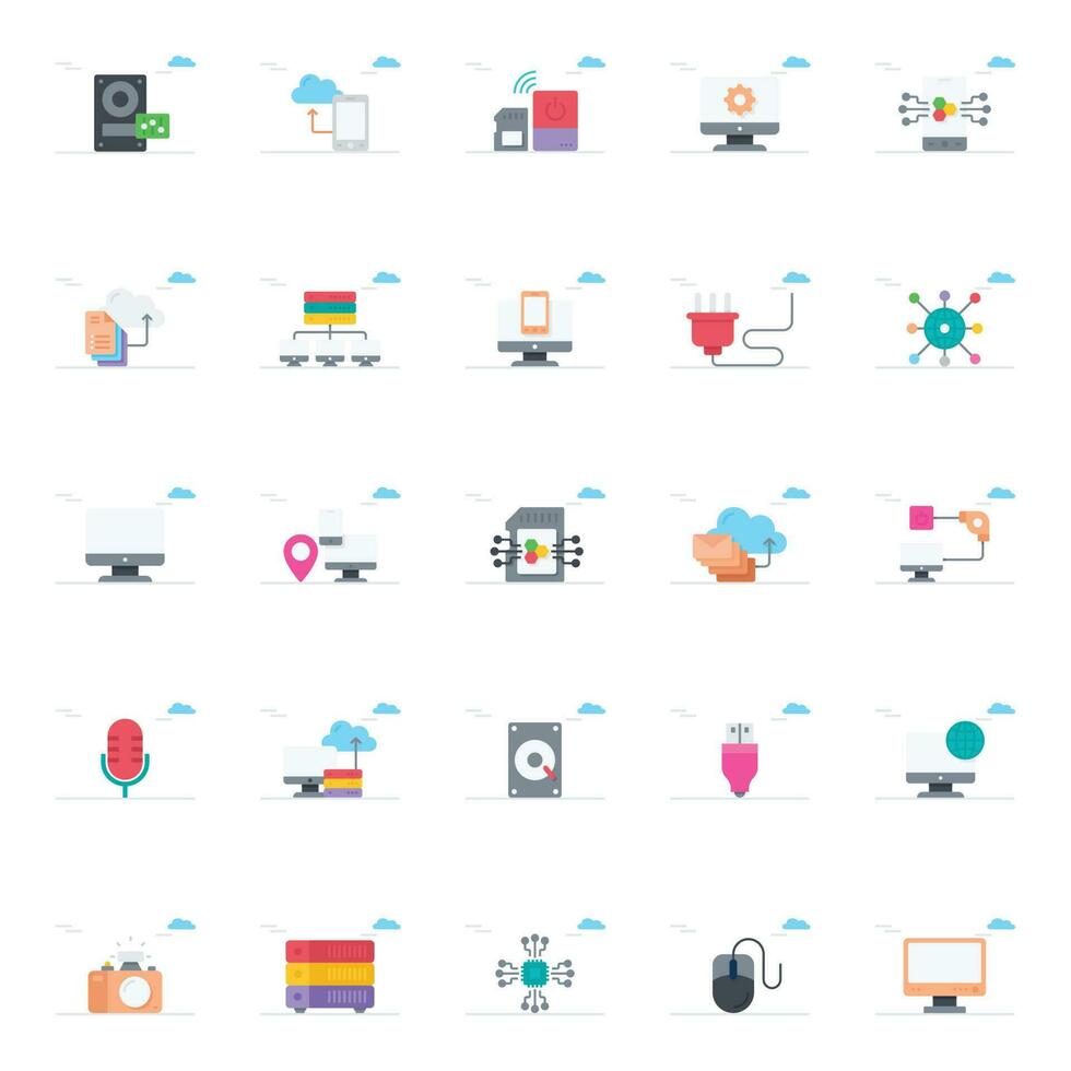 Flat color icons for Digital electronics. vector