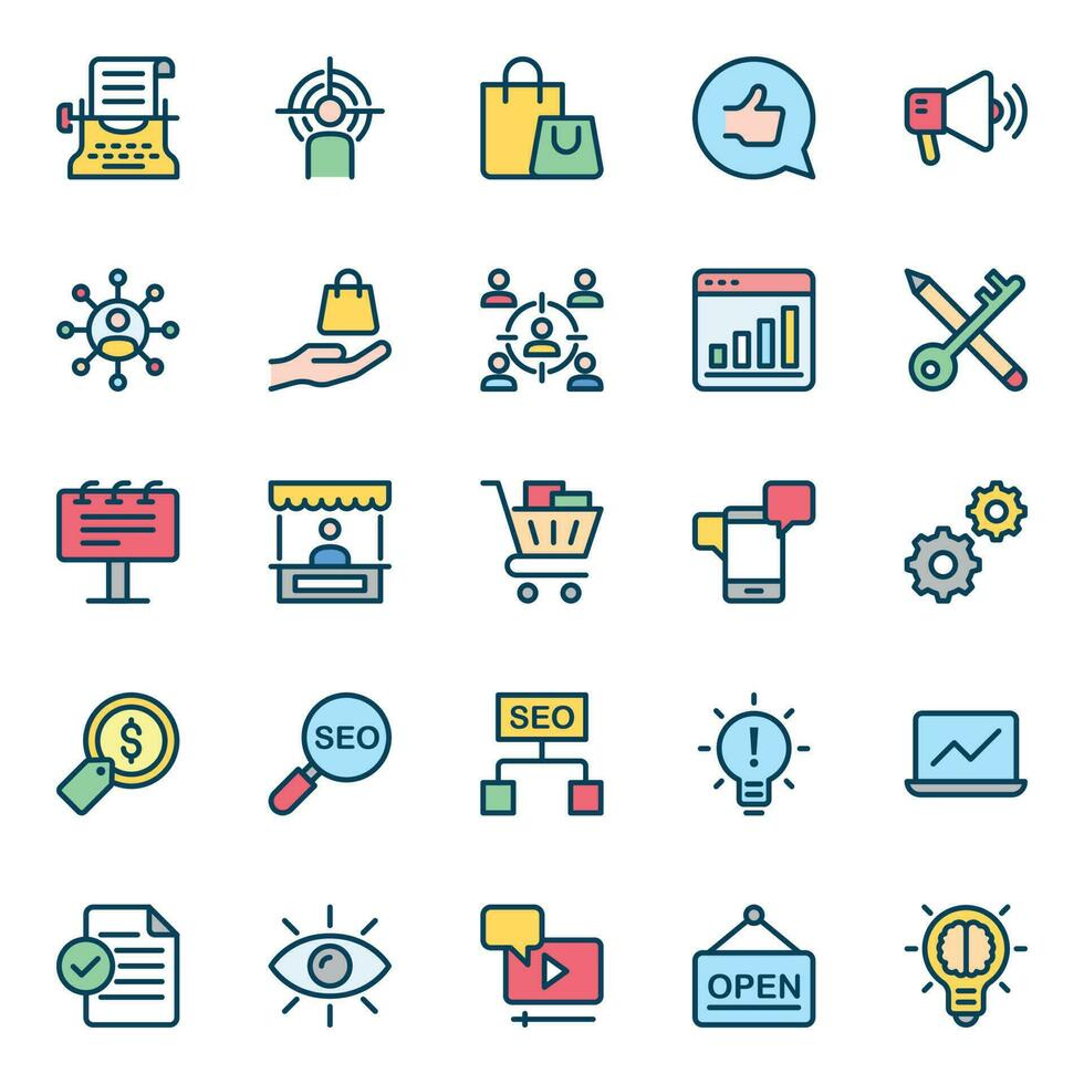 Filled color outline icons for Digital marketing. vector