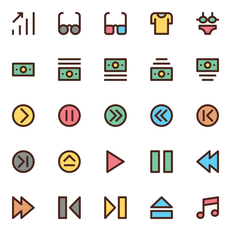 iconos de contorno de color rellenos para la interfaz de usuario. vector