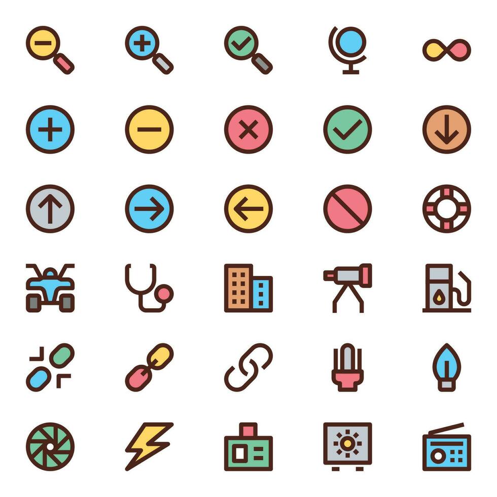 iconos de contorno de color rellenos para la interfaz de usuario. vector