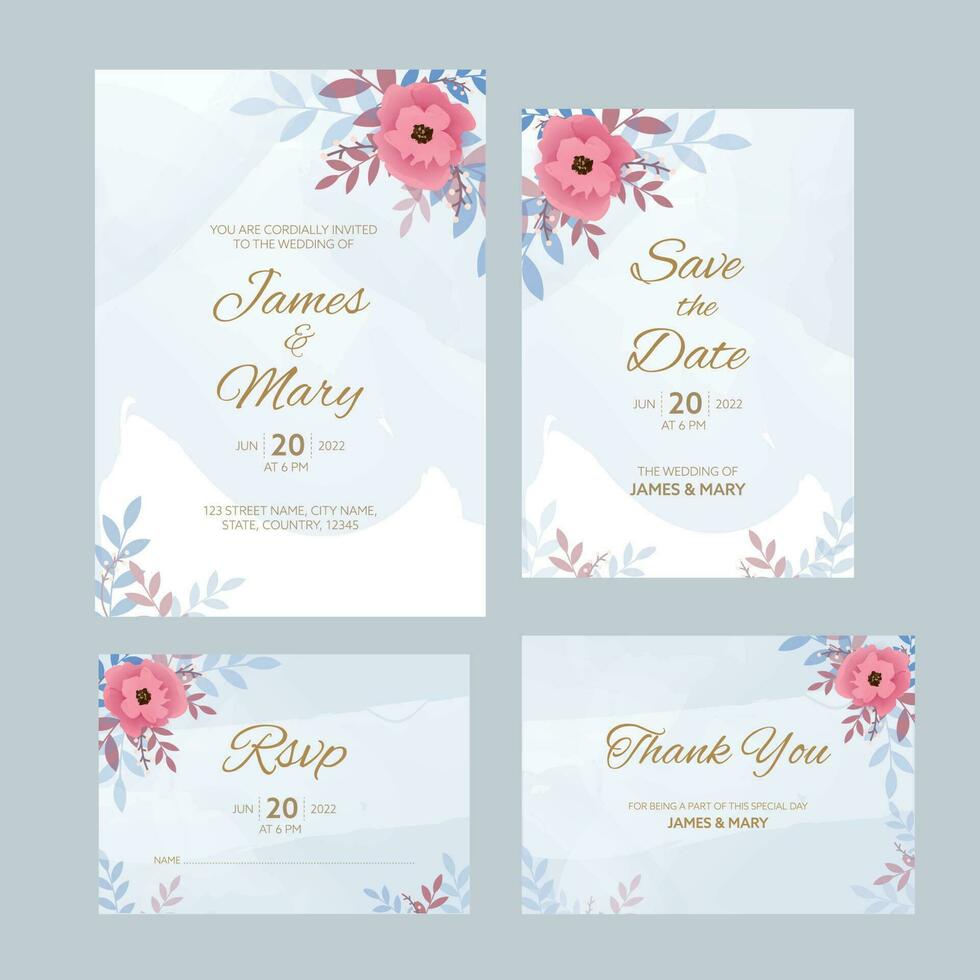 Floral Wedding Card Suites On Blue Background. vector