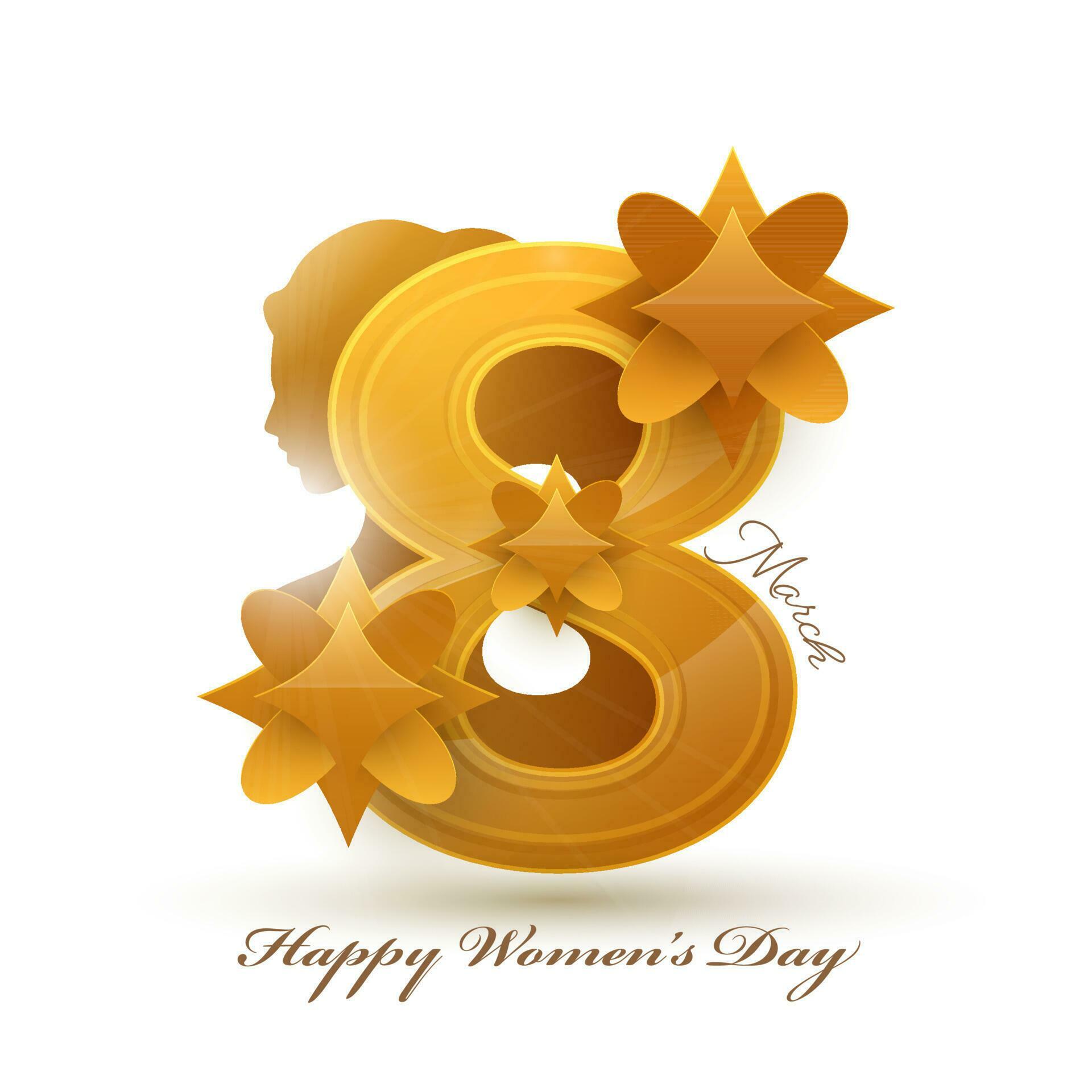 Golden 8 Number Of March With Flowers And Silhouette Female Face On