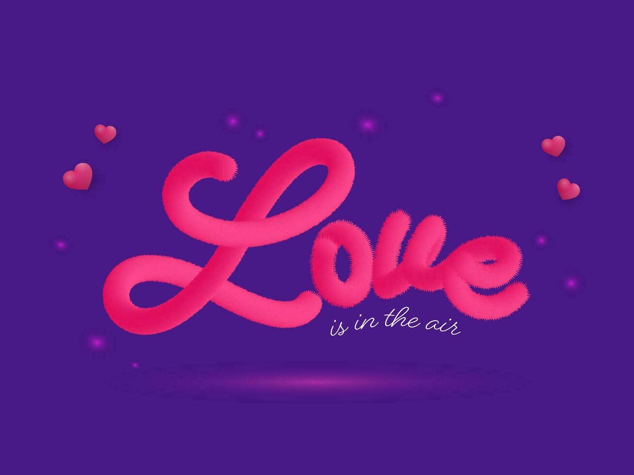 Love Is In The Air Quote With Red Hearts And Light Effect On Purple Background. vector