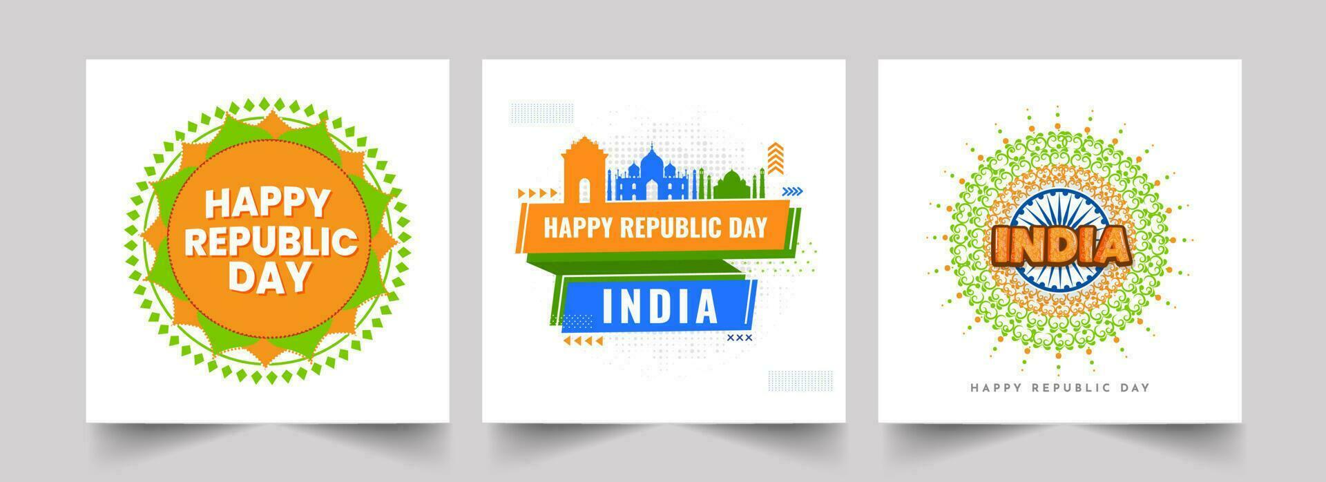 Happy Republic Day Posts Or Template Design In Three Options. vector