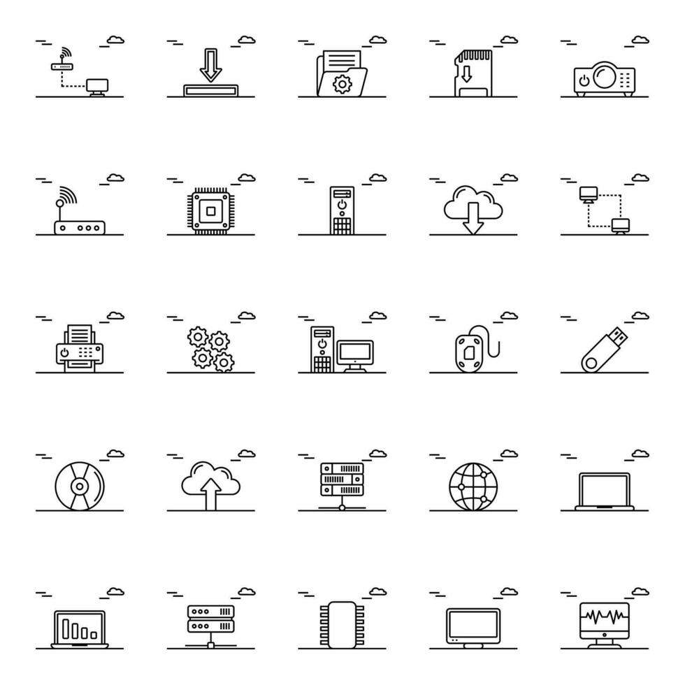 Outline icons for Digital electronics. vector