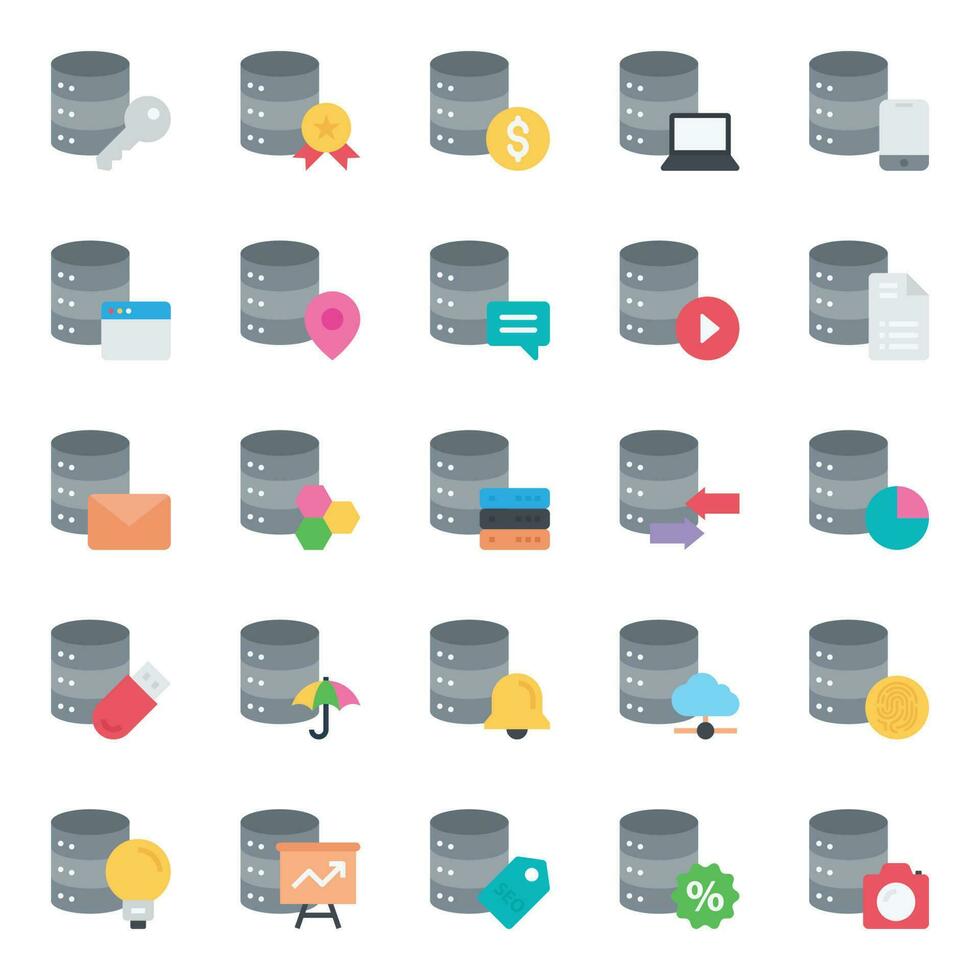 Flat color icons for Database server. vector