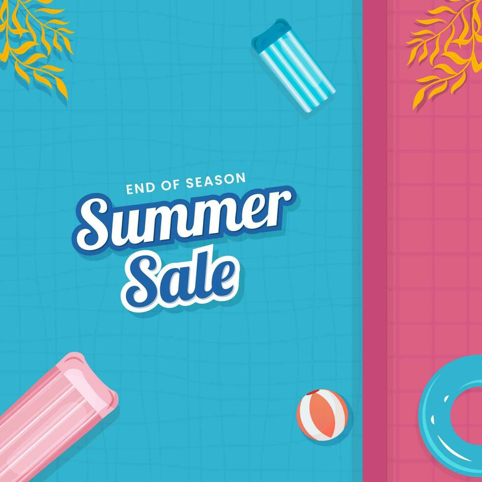 End Of Season Summer Sale Poster Design With Top View Of Swimming Pool. vector