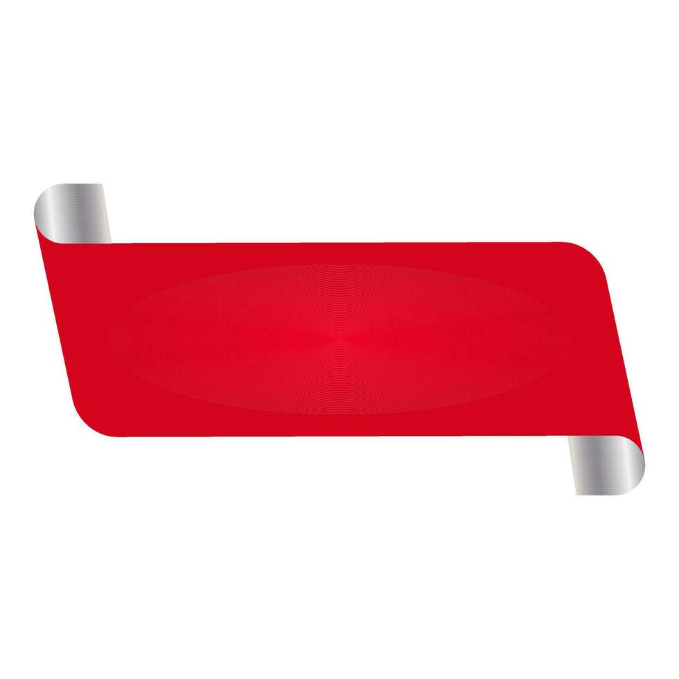Empty Curl Paper Tag Or Banner In Red And Silver Color. vector