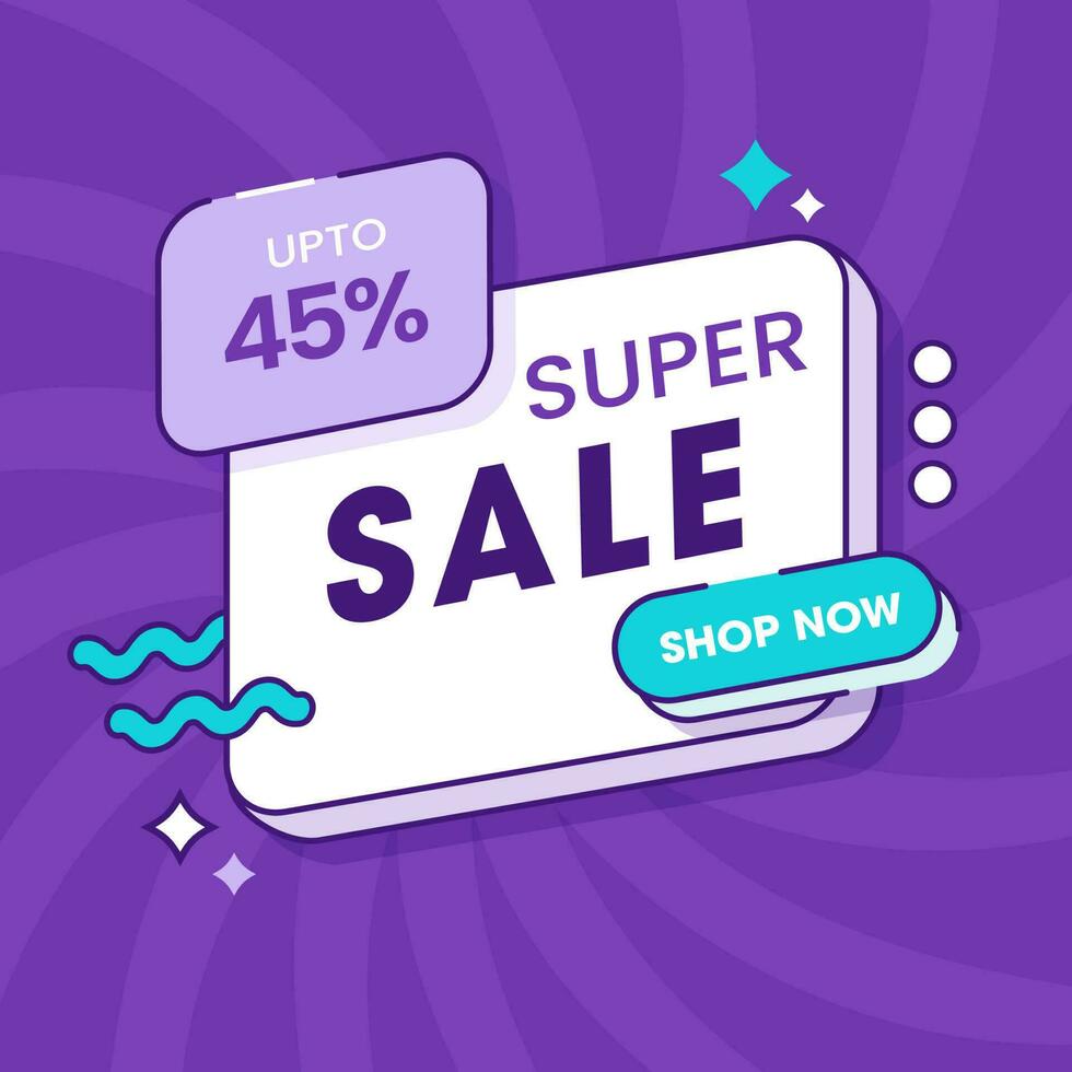 For Super Sale Poster Or Template Design In Purple And White Color. vector