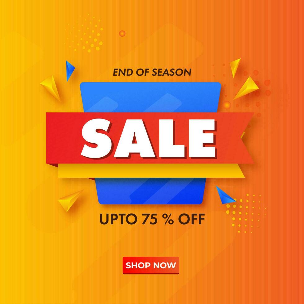 End Of Season Sale Poster Design With Discount Offer And 3D Triangle