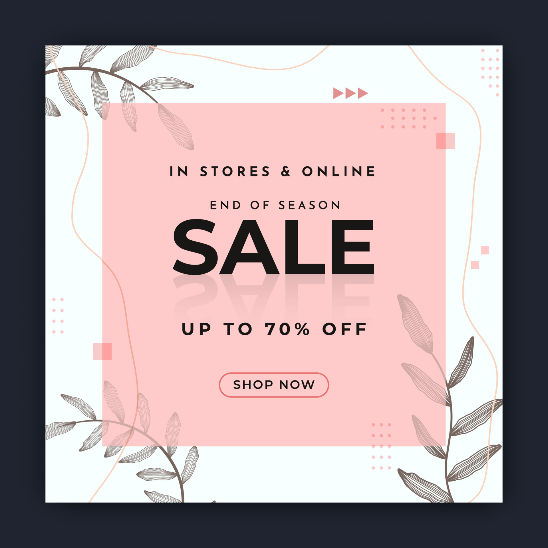 End Of Season Sale Poster Design With Discount Offer And Leaves On Pink end-of-season-sale-poster-design-with-discount-offer-and-leaves-on-pink