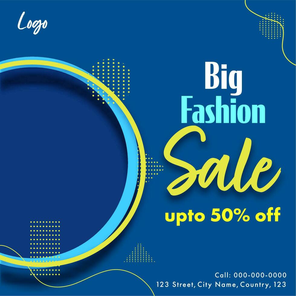 Big Fashion Sale Poster Design With Discount Offer On Blue Background. vector