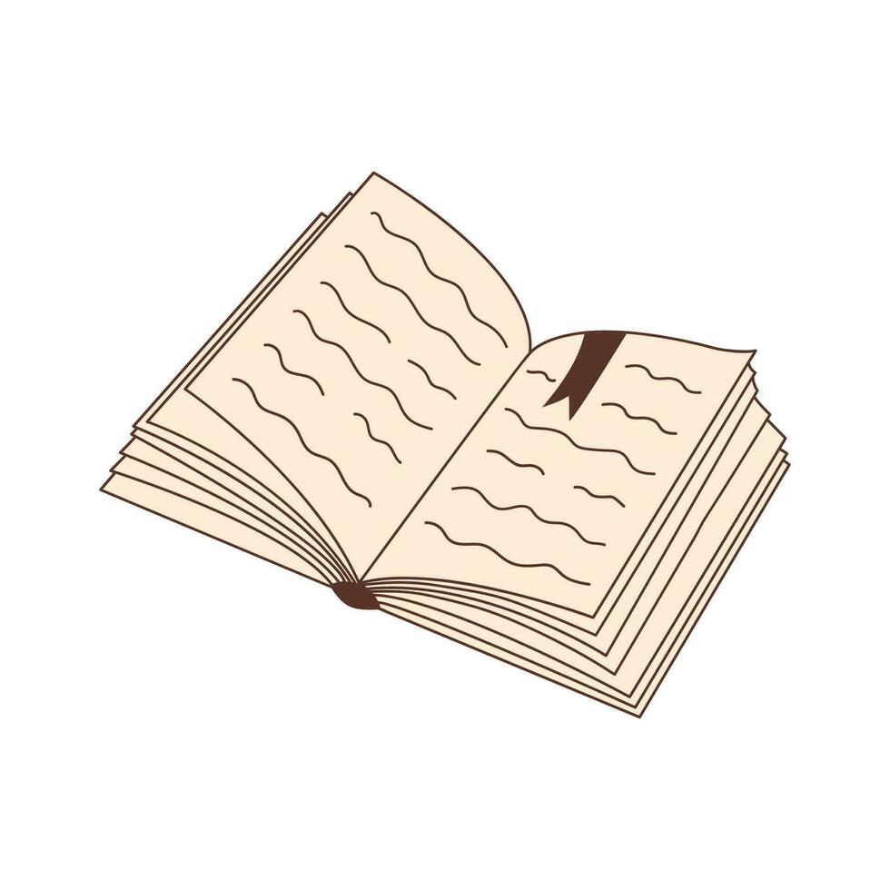 Open book with a bookmark. Hand drawn illustration in doodle style. vector