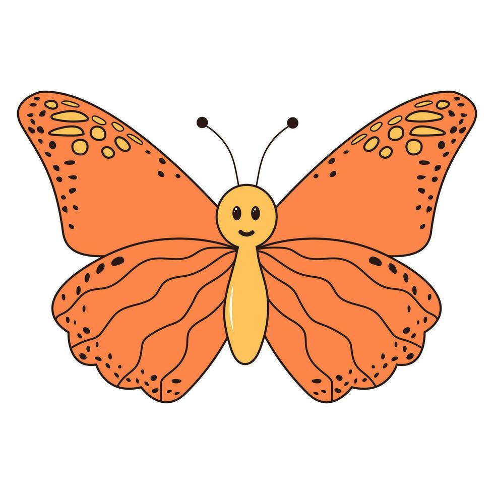 Groovy butterfly character. Retro hippie psychedelic clipart. vector