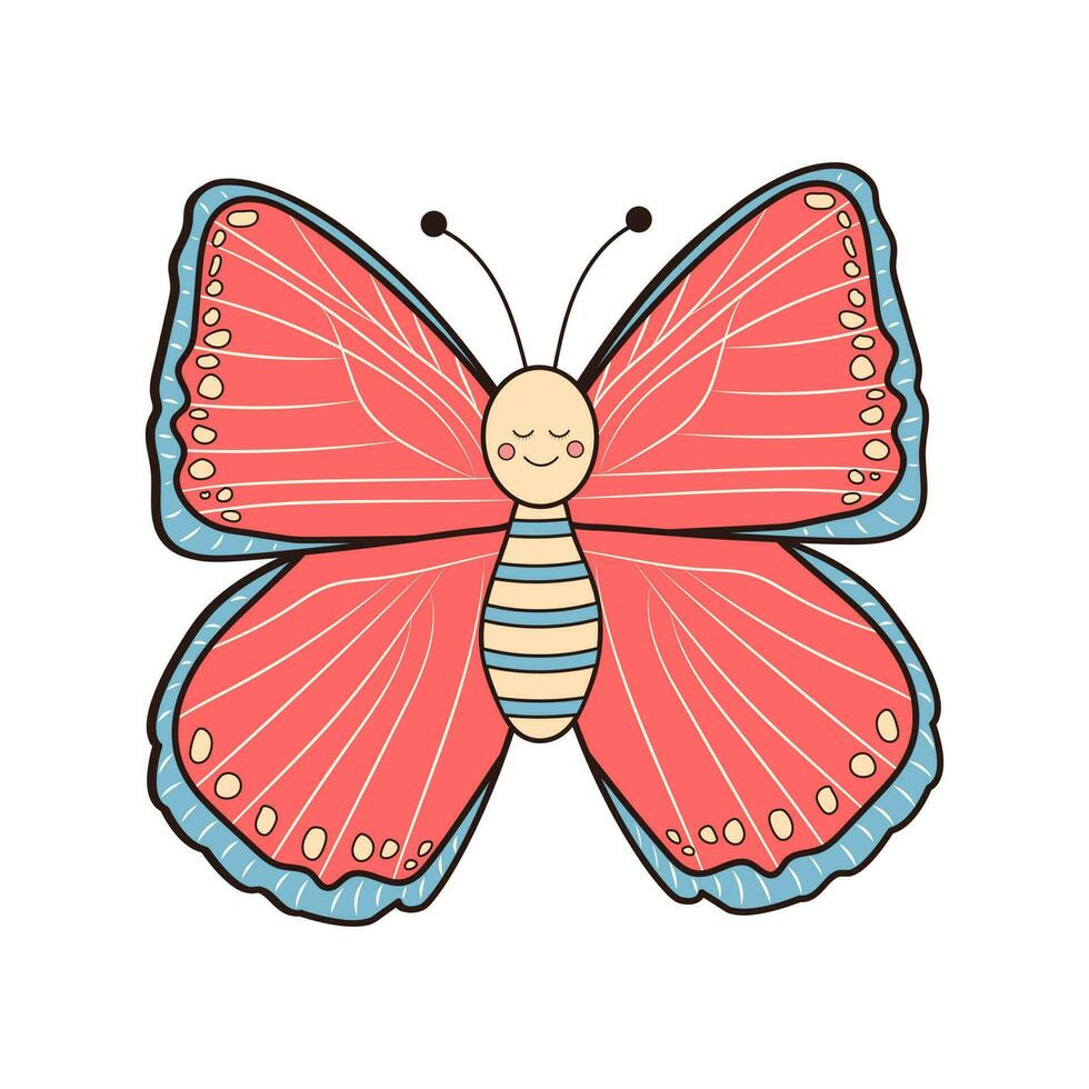 Groovy butterfly character. Vintage hippie psychedelic clipart. vector