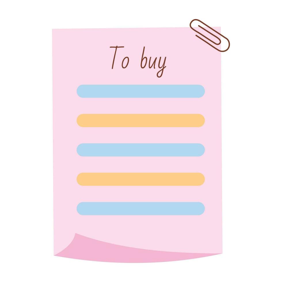 Pink to buy list with pin. Template for planners, agenda, schedule, checklists, notebooks, cards and other stationery. Planning, office, business, organization of work concept. vector