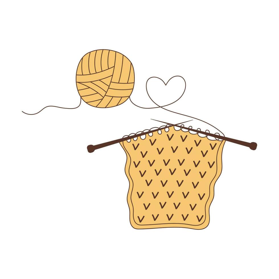 Knitting with needles and ball of yarn. Handmade clothes. Hand drawn illustration in doodle style. vector