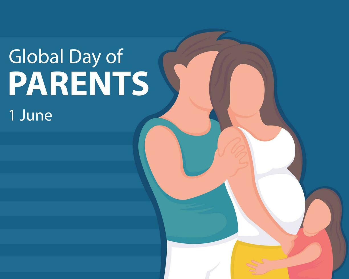 illustration vector graphic of Husband hugs pregnant wife and daughter, perfect for international day, global day of parents, celebrate, greeting card, etc.