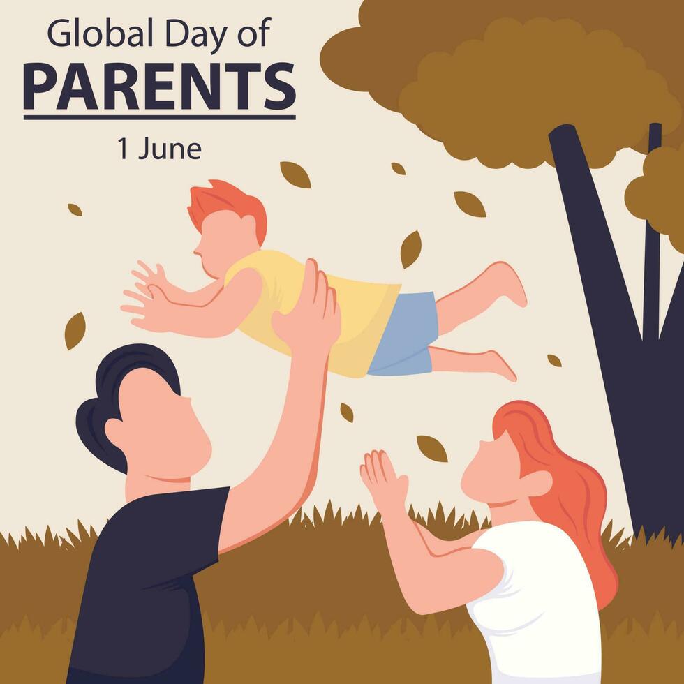 illustration vector graphic of a husband and wife lift their child up, perfect for international day, global day of parents, celebrate, greeting card, etc.