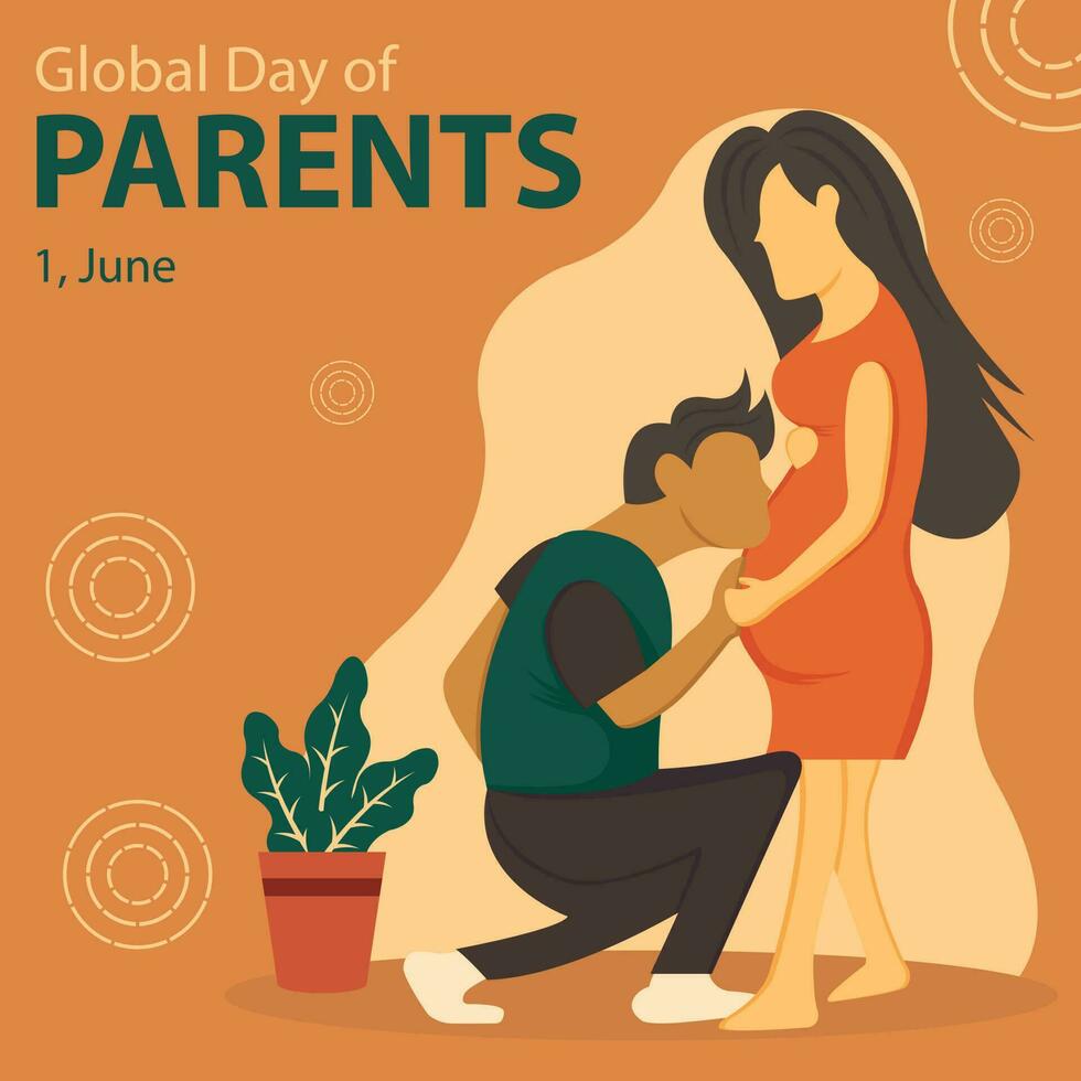 illustration vector graphic of a husband kisses his pregnant wife's belly, perfect for international day, global day of parents, celebrate, greeting card, etc.