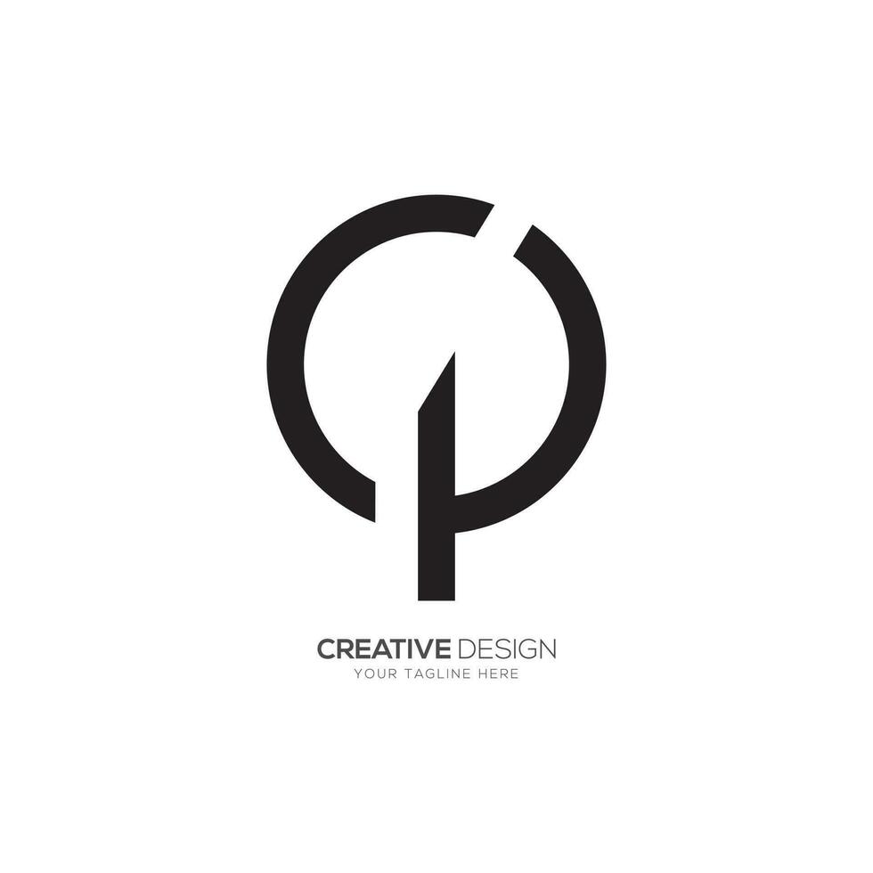 Rounded letter C P with creative line shape unique minimal logo vector