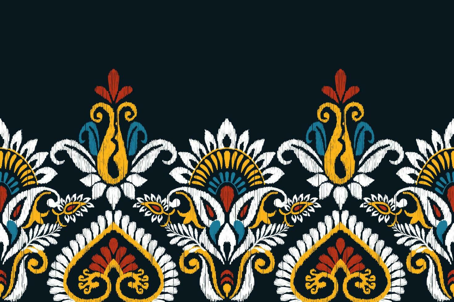 ikat floral cachemir bordado en negro fondo.ikat étnico oriental modelo tradicional.azteca estilo resumen vector ilustración.diseño para textura,tela,ropa,envoltura,decoración,pareo,bufanda