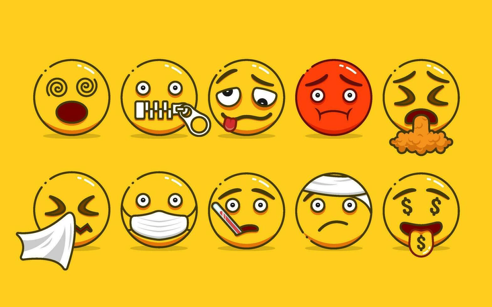 Set of Cute Yellow Emoji with Outline Style vector