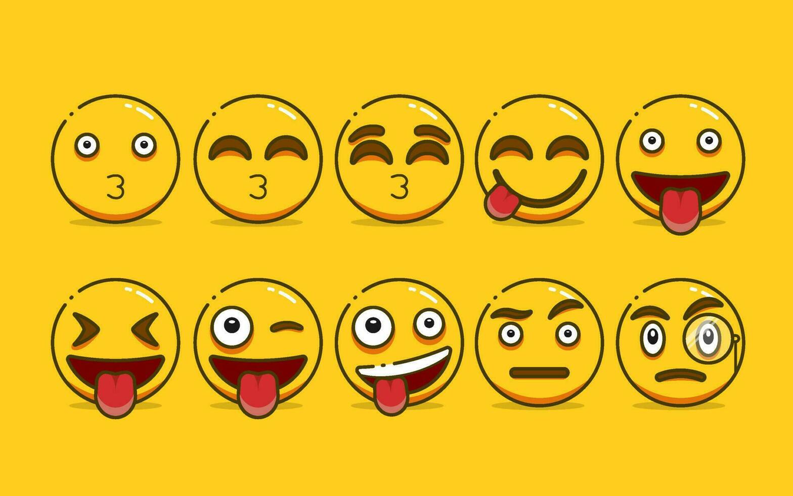 Set of Cute Yellow Emoji with Outline Style vector