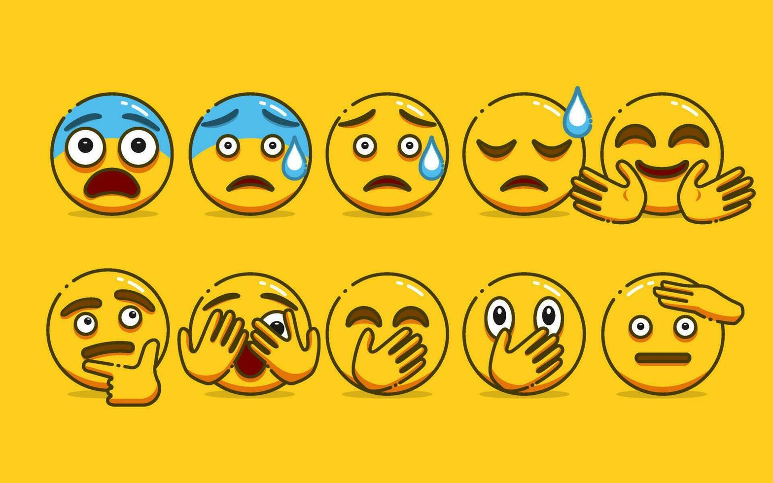 Set of Cute Yellow Emoji with Outline Style vector