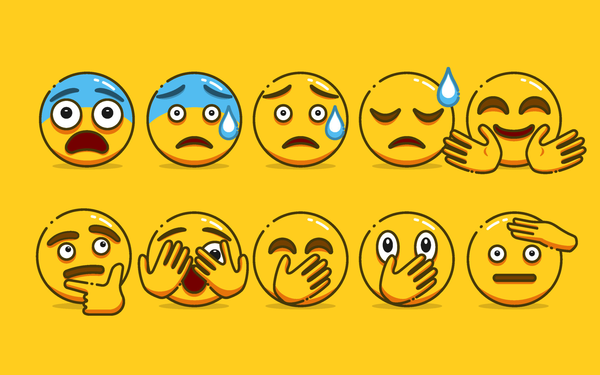 Set of Cute Yellow Emoji with Outline Style 23337722 Vector Art at Vecteezy