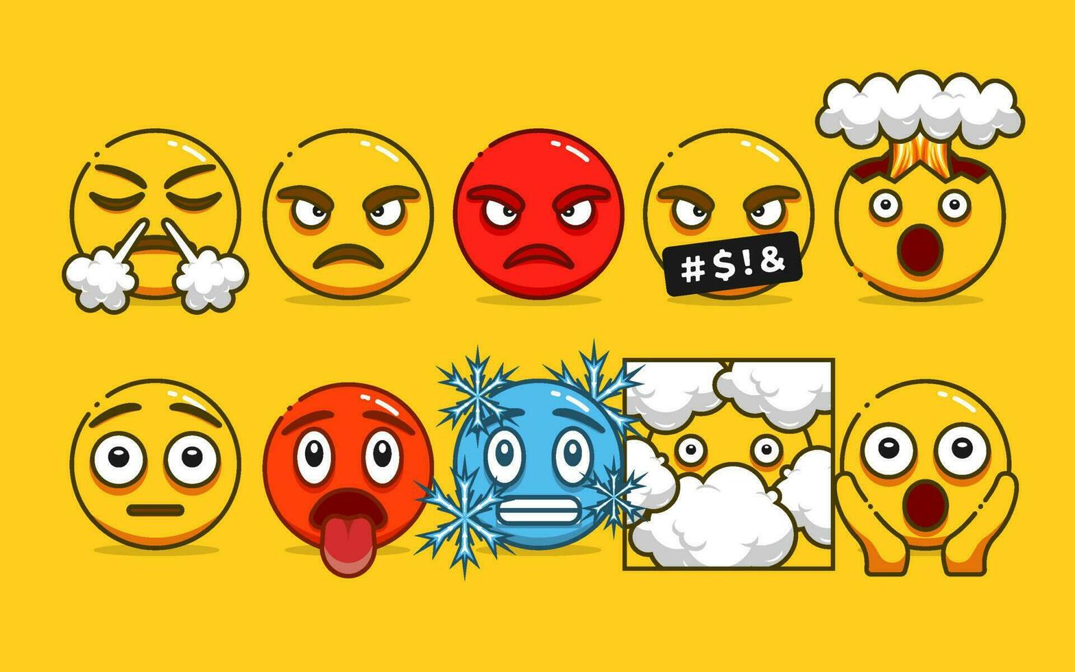 Set of Cute Yellow Emoji with Outline Style vector