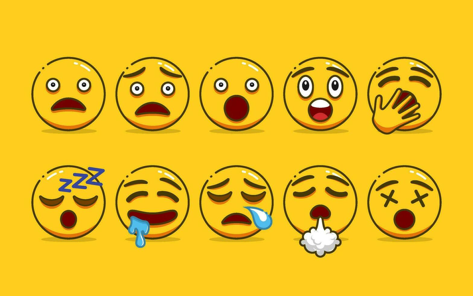 Set of Cute Yellow Emoji with Outline Style vector