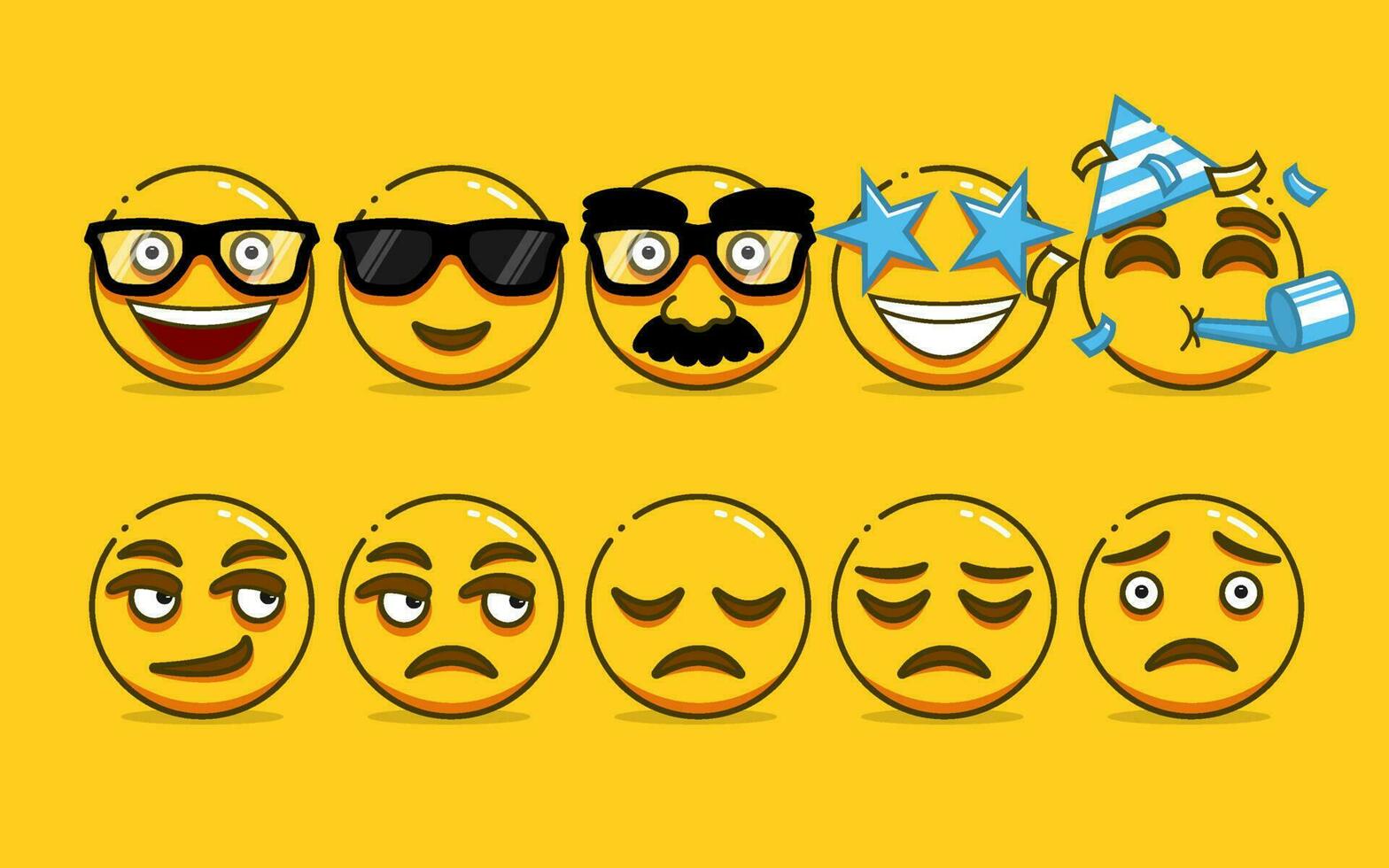 conjunto de linda amarillo emoji con contorno estilo vector