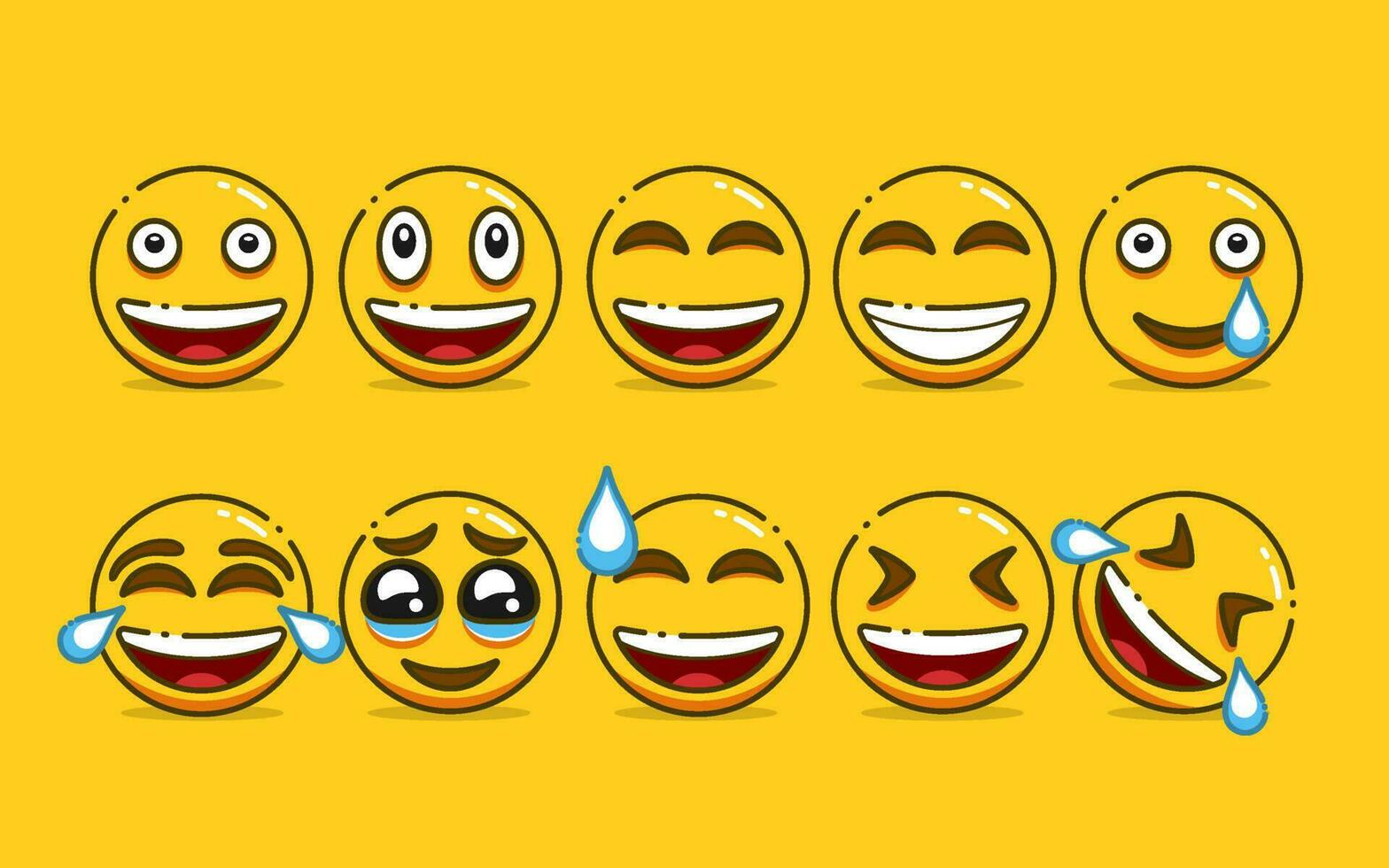 conjunto de linda amarillo emoji con contorno estilo vector