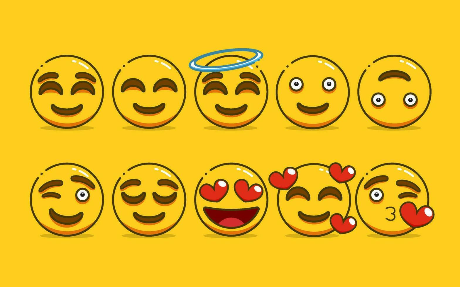 conjunto de linda amarillo emoji con contorno estilo vector