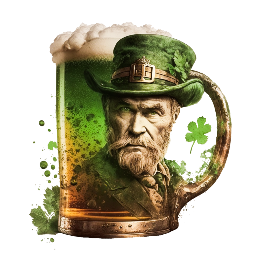 Saint Patrick's Day. Leprechaun with a pint of beer png