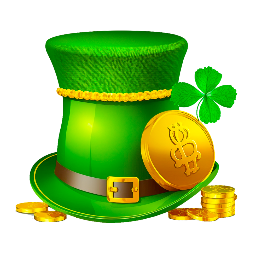 st. patrick's journée lutin chapeau et chanceux d'or pièces de monnaie ai génératif png