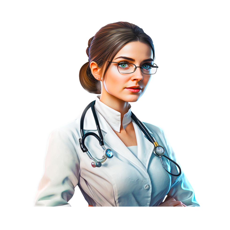 doctora con estetoscopio y anteojos png