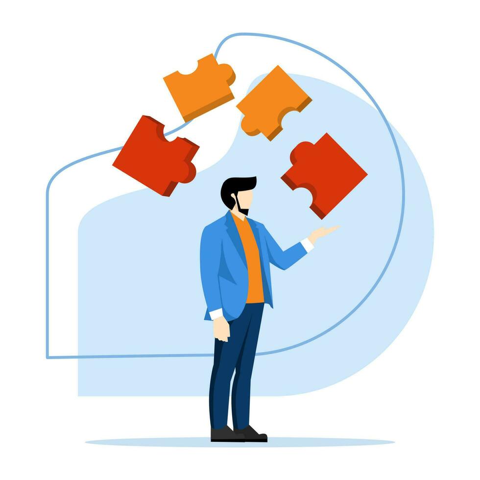 Jigsaw puzzles are a great element of teamwork and brainstorming ideas. business teamwork together people connecting puzzle elements. flat vector illustration on a white background.
