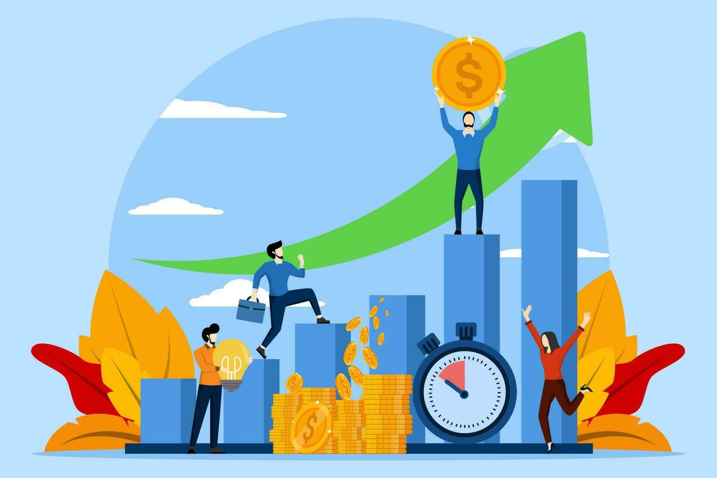 Competitive processes in business. Business people run to their goal, rushing every step. Ways to achieve goals, increase motivation. Employees win. Company competition. flat vector illustration.