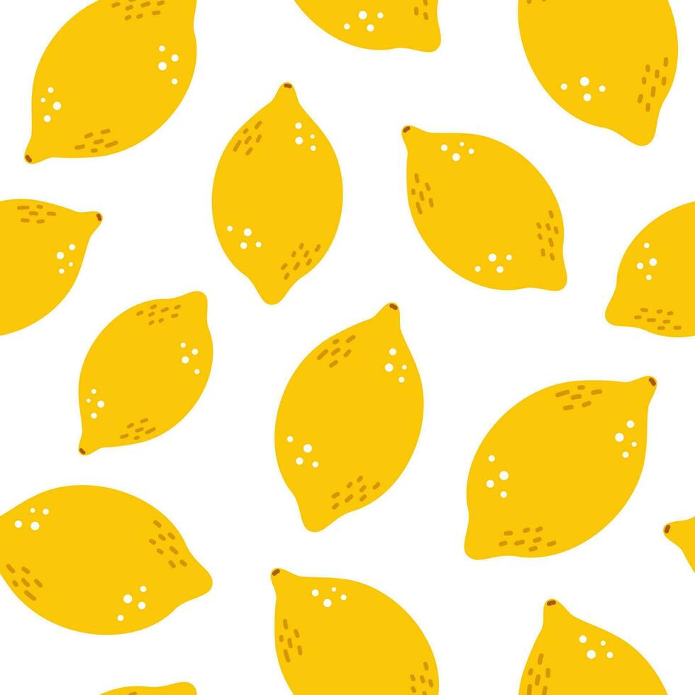 Vector seamless pattern with lemons. Yellow tropical fruits on white background. Summer backdrop with fresh juicy lemons. Botanical pattern with citrus fruits.