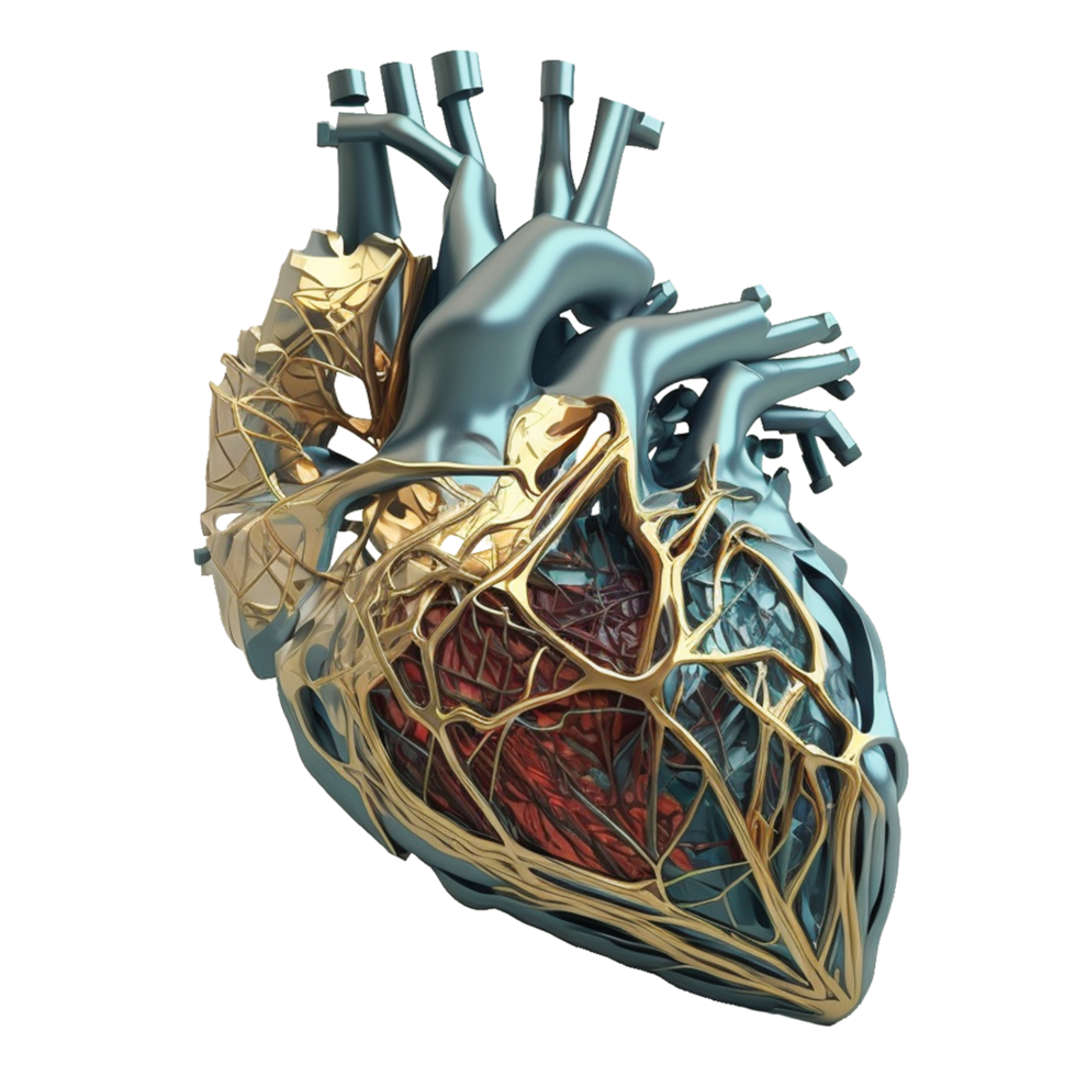 Jewerly in shape of anatomical model of human heart made from gold png